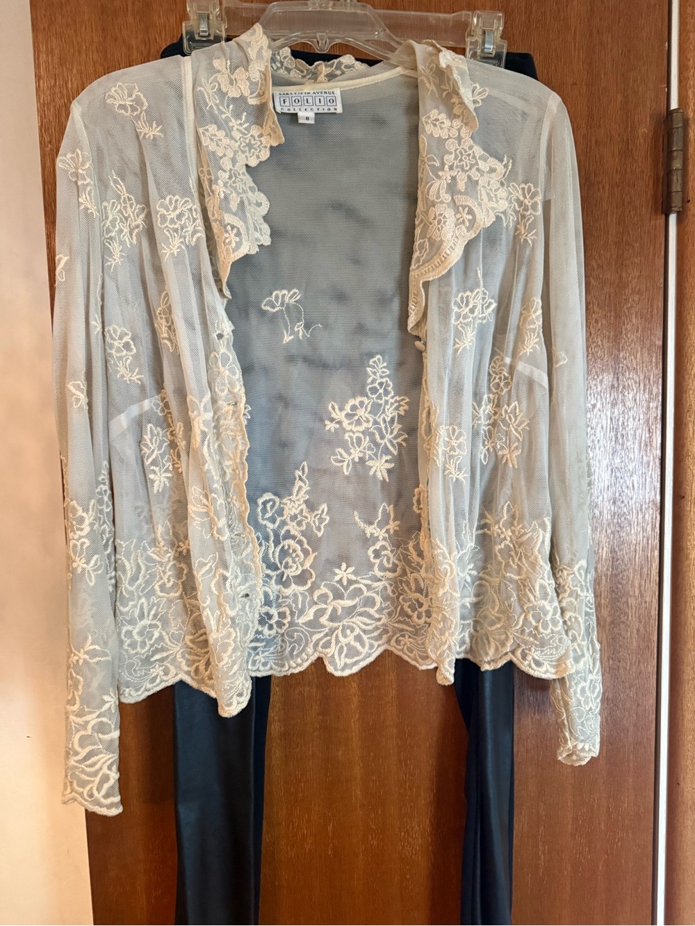 Saks Fifth Avenue Sheer Lace Embroidered Cardigan in Ivory